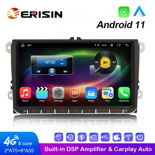 Erisin ES8691V 9 pulgadas Android 11,0 reproductor Multimedia para coche incorporado 4G WiFi CarPlay y Auto Radio GPS sistema para VW Caddy Jetta Amar